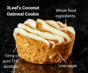 3Leaf's Coconut Oatmeal Cookies make the best edibles for sleep because they contain 10 milligrams of pure THC distillate, whole food ingredients, and low-sugar.