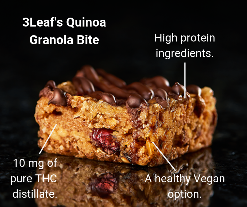 3Leaf's Quinoa Granola Bites make the best edibles for sleep because they are an effective, natural sleep aid. They contain high protein ingredients to keep you full for longer, and they have 10 milligrams of pure THC distillate for an effective cannabis experience. 