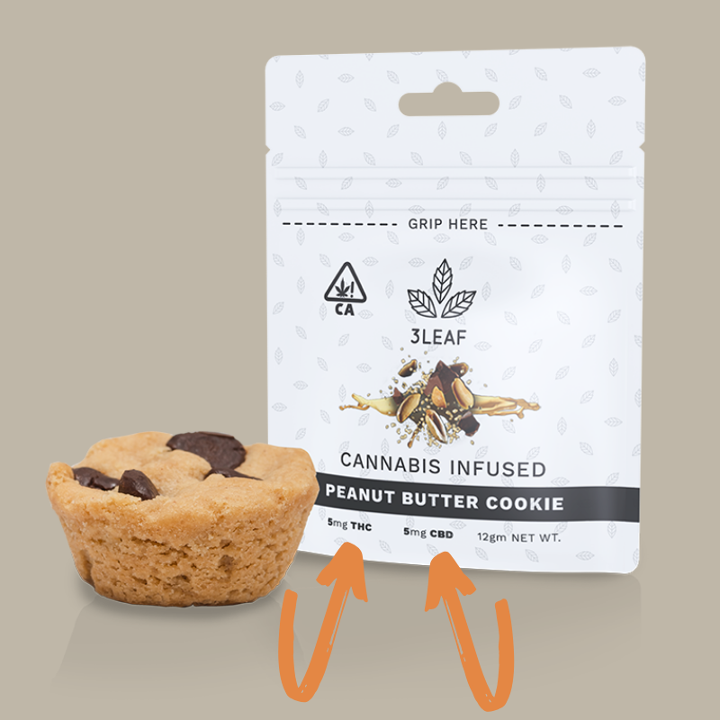 3Leaf's Peanut Butter Cookies are ratio-infused with an equal blend of THC and CBD distillate.