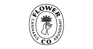 The logo of Flower Co. shows an illustration of a hand holding a cannabis leaf. It reads Flower Co., Cannabis Abundant.