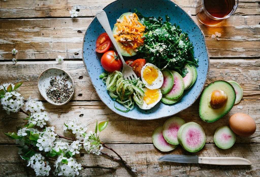 Salad with eggs and avocado.